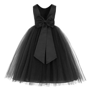 Satin Flower Girl Dress with Bow Party Dresses Bridesmaid Dress Graduation Dress - Picture 1 of 29