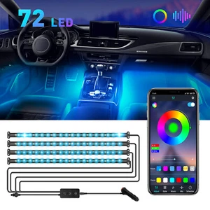 72LEDS RGB LED Car Interior Atmosphere Strip Lights Bluetooth Remote Control 12V - Picture 1 of 16