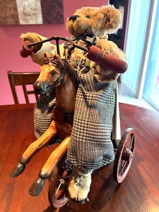 NEW VINTAGE HANDCRAFTED ONE OF A KIND BEAR ON HORSE TRICYCLE VERY UNIQUE W/TAGS - Picture 1 of 6