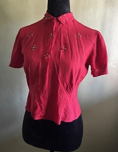 Top recortado deslumbrado con cuello bucle vintage años 50 para mujer. pequeño - Imagen 1 de 11