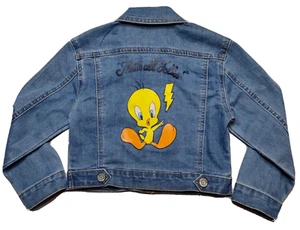 Looney Tunes TWEETY BIRD Girls XS 4/5 THATS ALL FOLKS Blue Denim Jean Jacket NEW - Picture 1 of 14