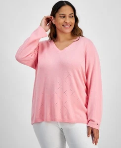 Tommy Hilfiger Argyle Pullover Übergröße Strass - English Rose - 2X - Bild 1 von 1