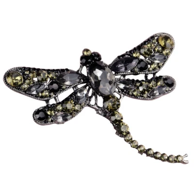 Ladies Large Dragonfly Brooch Black & Yellow Glass Crystal Rhinestones Fashion — 第 1/4 张图片