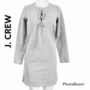 NWT J. Crew Mercantile Women's Mini Dress Size XS Long Sleeve Knit Lace Up Gray - Picture 1 of 12