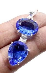 Blue Tanzanite Gemstone Pendant 925 Sterling Silver Handmade Jewelry Size-2" - Picture 1 of 4