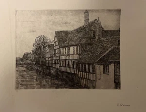 Albert Elmstedt Jensen Print Horsens Denmark Scene 37,5x30cm Signed Danish - Picture 1 of 9