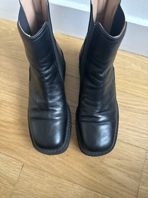 Zapatos Bota Marni Cuero Negro Puntera Cuadrada Talla 40/Talla 9 Foto 1 de 4