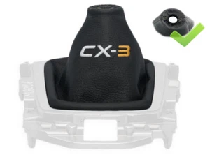 PER MAZDA CX-3 2015-2019 CUFFIA DEL CAMBIO PELLE NERA RICAMO CX3 CUCITURE BEIGE - Foto 1 di 5