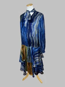 Conditions Apply Anthropologie Sz M Blue Pussy Bow Tiered Ruffle Midi Dress - Picture 1 of 8