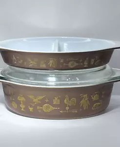 Vintage Pyrex Early American Set #045 W/Lid and #963 Divided Dish - Picture 1 of 5