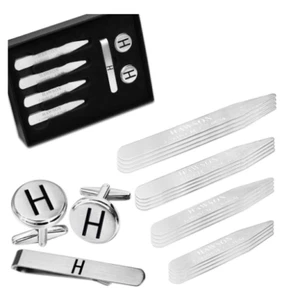 HAWSON Stainless Steel Letter Collar Stay & Tie Clip and Cufflinks Sets H - Picture 1 of 1