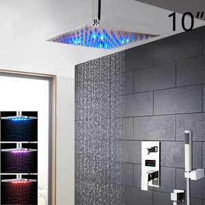 10" LED Shower Head Digital Taps Hand Held Shower Faucet Mixer Set Ceiling Mount - Picture 1 of 12