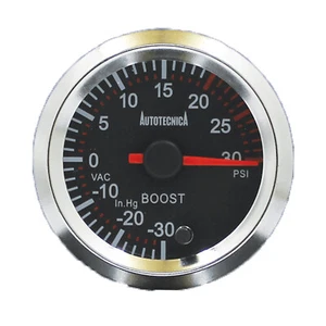 Autotecnica -30 In Hg to 30 PSI Turbo Boost Analog Gauge Black Face 12V - Picture 1 of 7
