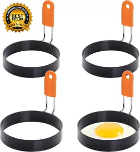 4 Pack Nonstick Egg Rings Stainless Steel Fried Egg Ring Griddle with Silicone H - Picture 1 of 12