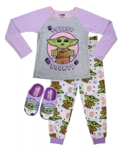 Lego Girls Pajamas 3 Piece Set Top Pants Slippers Baby Yoda Graphic Size 6/6X - Picture 1 of 10