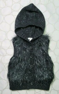 Piper Girls Vest Size XS 4/5 Black Silver Metallic Tensile Faux Fur Button Down - Picture 1 of 4
