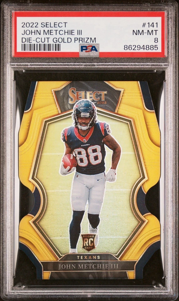 2022 Panini Select John Metchie Gold Prizm Die-Cut /10 PSA 8 Texans RC #141 - Image 1 of 3