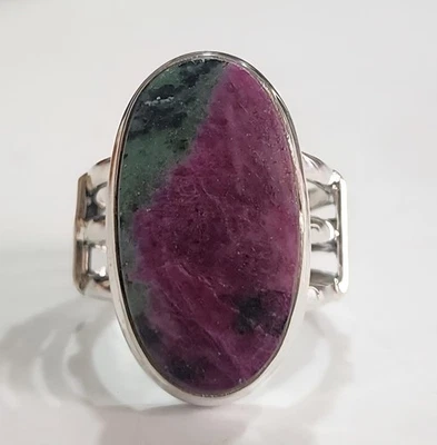 RUBY IN ZOISITE NATURAL GEMSTONE 925 SOLID STERLING SILVER HANDMADE JEWELRY RING - Image 1 of 4