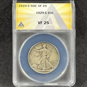 1929-S 50c Walking Liberty Half Dollar San Francisco Very Fine ANACS VF 25 - Picture 1 of 4