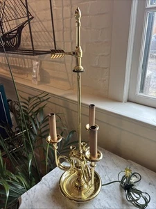 BRASS LAMP BOUILLOTTE BALDWIN Candlestick Colonial Horn 3 Light NO Shade - Picture 1 of 13