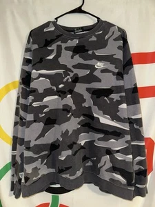Nike Crewneck Sweatshirt Mens XL Gray Black Camo Pullover Sportswear - Picture 1 of 6