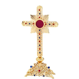 Reliquary with stones monstrance relic holder brass opening in the back silver - Picture 1 of 1