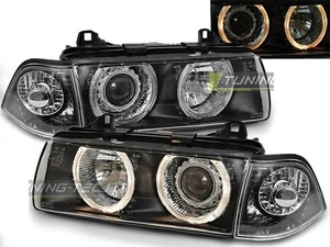 Faros para BMW Serie 3 E36 1990>1999 Angel Eyes Negro Todo el Mundo Envío Gratis U - Imagen 1 de 14