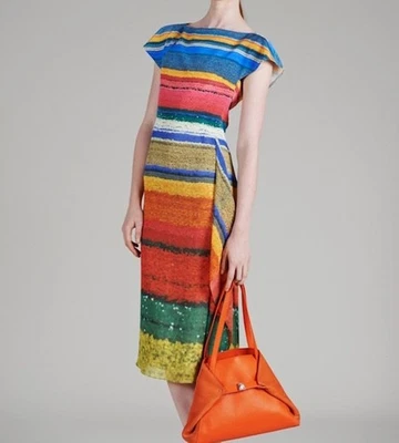 Vestido de seda Akris fazenda tulipa campo de flores listra bainha arco-íris floral 8 - Imagem 1 de 4