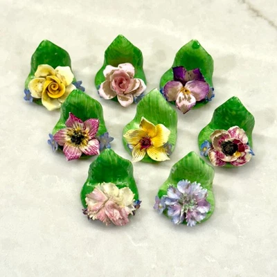 Juego DE COLECCIÓN de 8 Portatarjetas de Lugar Floral Coalport Bone China ~ Flores, Hojas Foto 1 de 4