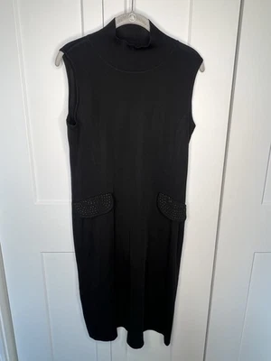 Vestido Misook Clásico Negro Tejido Cuello Simulado Bordado Imitación Bolsillo Talla Mediana Foto 1 de 4