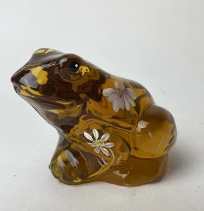 Fenton The Little Amber Frog Sunset Lenox Art Glass Hand Painted Flowers - Picture 1 of 8