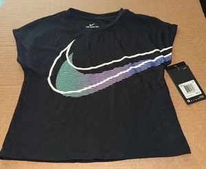 NEW Nike Girls Tee Athletic Cut 6X Black w/Multi-Color Nike Logo - Picture 1 of 7