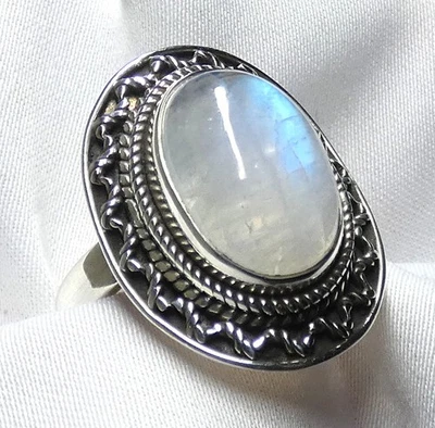 💎Ring 925 Silber Gr.17,5 (55) großer Mondstein mit Blauschimmer Antikstil NEU💎 - Bild 1 von 4