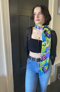 Vintage Scarf Headscarf Tie Wrap 1960's 1970's Mod Hippie Boho 64” - Picture 1 of 6
