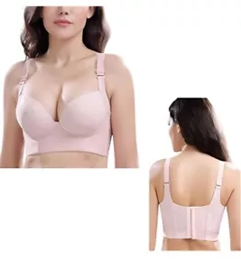 Deep Cup Bra 40 Pink Hide Back Fat Full Coverage Push Up Sports Bras New - Picture 1 of 6