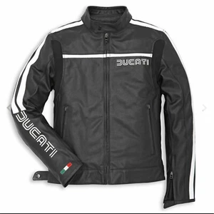 Ducati Lederjacke 80S schwarz und schwarz mit schwarzen Streifen - Bild 1 von 3