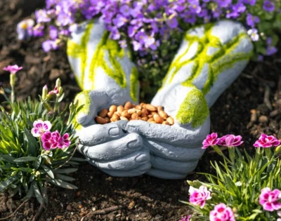 GARDEN MILE Alimentatore Bird Giving Hands Ornamento Giardino Muschio Effetto Pietra Montato a Parete
