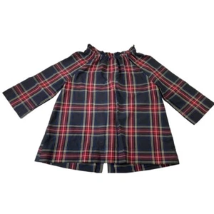Crew Cuts Girls Casual Top Black Red Plaid Long Sleeve Ruffled Neck Buttons 10 - Picture 1 of 5
