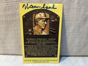 Warren Spahn Signed Autographed Gold Hall of Fame Plaque HOF Postcard Card JSA - Picture 1 of 3