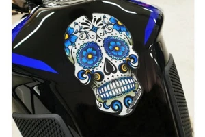 MEXICAN SUGAR SKULL TANK PAD PROTECTOR BLUE FITS HARLEY MADE IN SPAIN HI QUALITY - Imagen 1 de 4