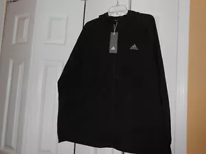 NWT~Women's~ADIDAS~Black~LOGO~Full Zip Hoodie Pockets Activewear Jacket Size L - Picture 1 of 10