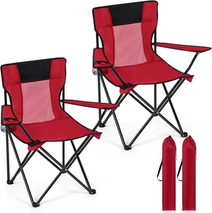2 PCS Folding Camping Chair with Cupholder and Carry Bag Colorful Breathable Por - Picture 1 of 12