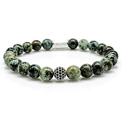 African Türkis 925 Sterling Silber Armband Bracelet Perlenarmband Beads Kugel CZ - Bild 1 von 3