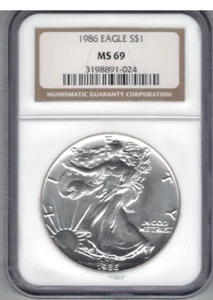 1986 P SILVER EAGLE NGC MS 69 FREE SHIPPING - Picture 1 of 2