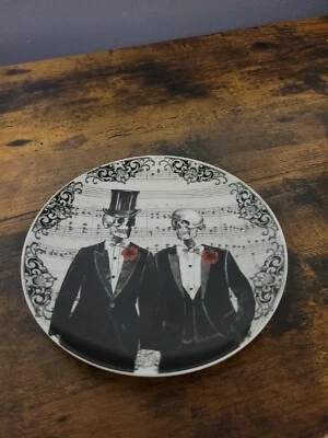 Halloween Skeleton  Wedding Couple Salad  Dessert Plate Fun Bones New Unused - Image 1 of 4
