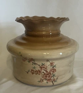 Rare Vintage Ceramic Hurricane Lamp Shade Ruffle Top Beige Pink Dogwood Blossoms - Picture 1 of 12