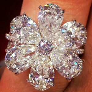Fashion 925 Silver Flower Women Wedding Ring White Sapphire Jewelry Gift Sz 6-10