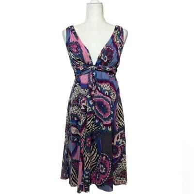 Tibi 100% Silk Geometric Floral V Neck Empire Sleeveless Dress Size 4 - Image 1 of 4