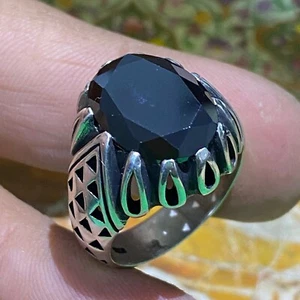 11 us - solid heavy Cubic Zircon 925 Sterling Silver Men's Ring Zircon Stone - Picture 1 of 9