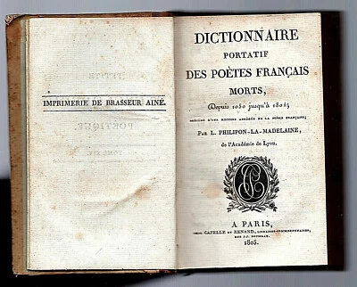 1805 DICTIONNAIRE PORTATIF DES POETES FRANÇAIS MORTS de 1050- 1804  - Photo 1/4